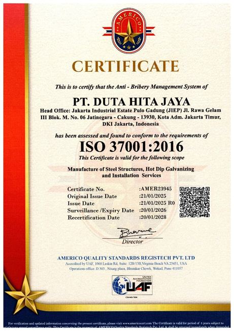 ISO 37001:2016 certificate